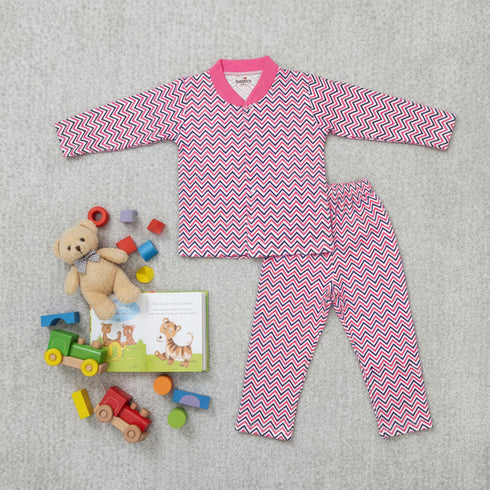 Basics Toddlers Night Suit Front Open Shirt With Trouser 3 to 6Years Zigzag 17491