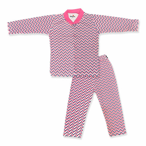 Basics Toddlers Night Suit Front Open Shirt With Trouser 3 to 6Years Zigzag 17491