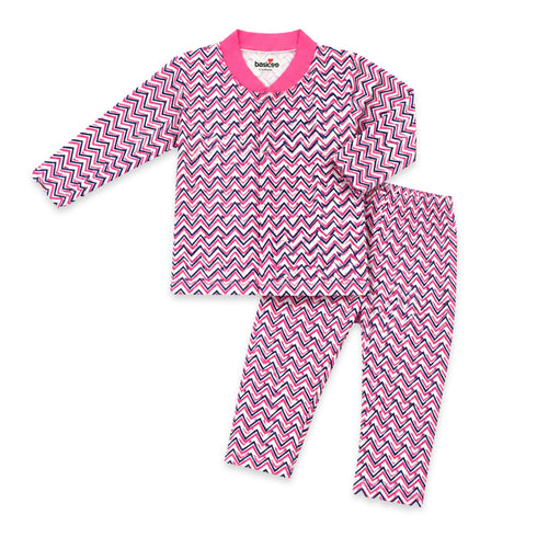 Basics Toddlers Night Suit Front Open Shirt With Trouser 3 to 6Years Zigzag 17491