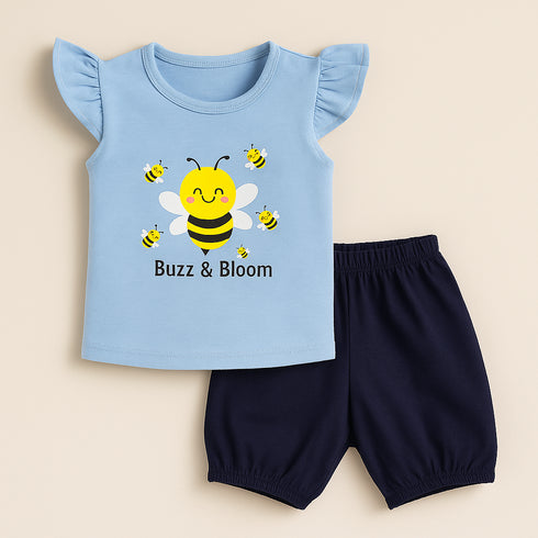 Baby Girls Suit Cotton Rich T-Shirt With Shorts Set 16472
