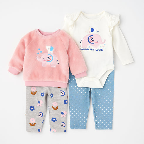 Infants 4pc Suit Set Bodysuit Puffer Sweatshirt With Trousers 16857