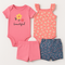 Baby Girls Summer Suit Set Pack Of 4 Bodysuits With Shorts 16331