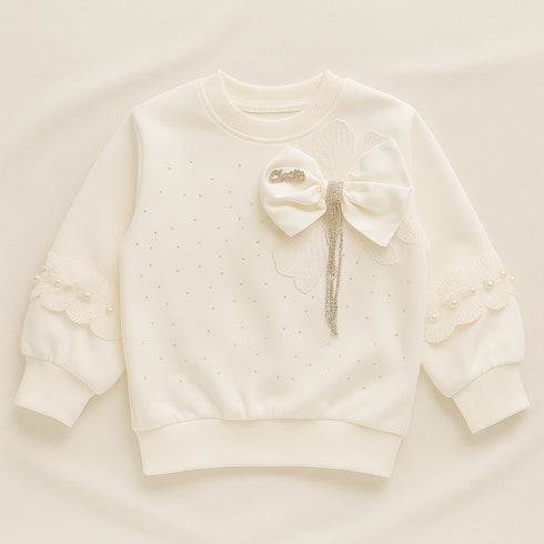 Exclusive Sweatshirt for Girls With Bowknot Pearls Bunch Party Wear 16713