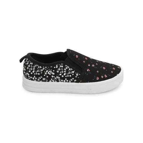 Floral Black Canvas Shoes for Girls