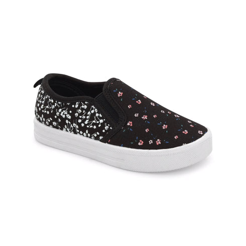 Floral Black Canvas Shoes for Girls
