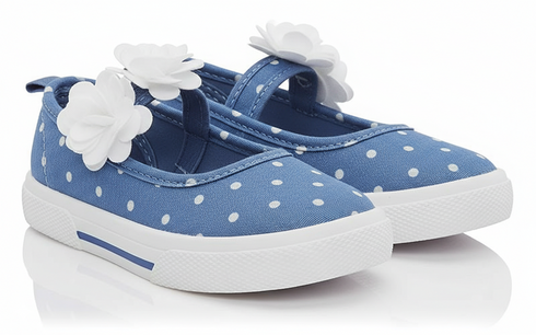 Girls Floral Strap Canvas Shoes Blue