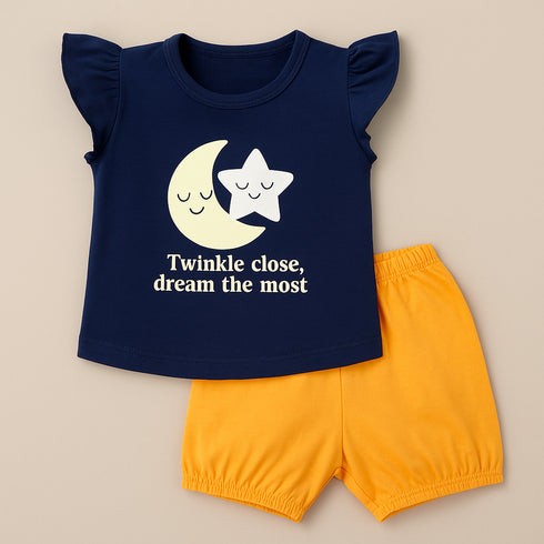 Baby Girls Suit Cotton Rich T-Shirt With Shorts Set 16472