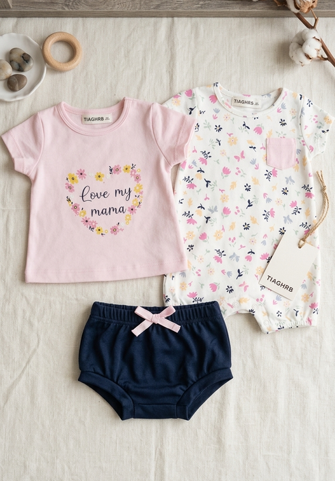 Baby Girls T-Shirt Onesie & Panty 3-Piece Set White Pink Floral Set