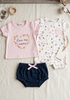 Baby Girls T-Shirt Onesie & Panty 3-Piece Set White Pink Floral Set