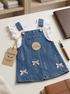 Baby Girls Dungaree Dress Set with T-Shirt Dark Blue Glittered Set