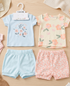 Baby Girls 2 T-Shirts & 2 Shorts Set Blue Pink Floral Set