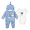 Infants 4Pc Suit Set Long Sleeves Shirt With Bodysuit Footed Trouser & Cap 17455