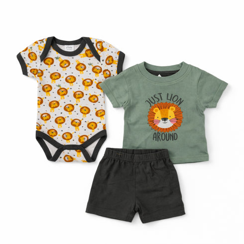 Infants Combo Suit T Shirt Bodysuit & Shorts 3Pc Set