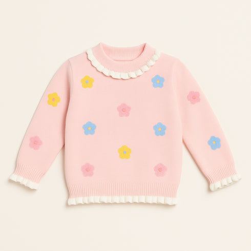 Soft Wool Sweater for Kids Floral Pink 16708