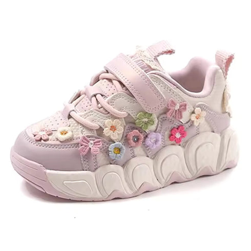 Girls Floral Sneakers Kids Lightweight Breathable Athletic Running Shoes Rose Pink 15803