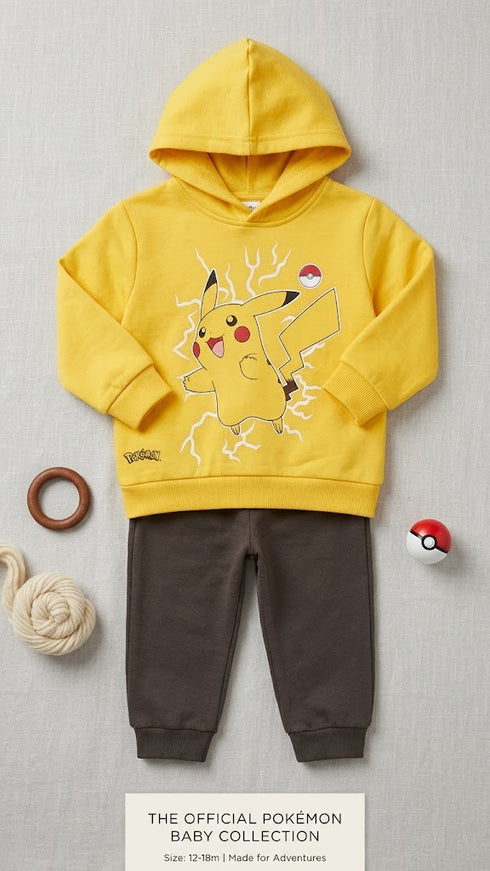 Yellow Pikachu Cotton Fleece Tracksuit for 2–8 Years