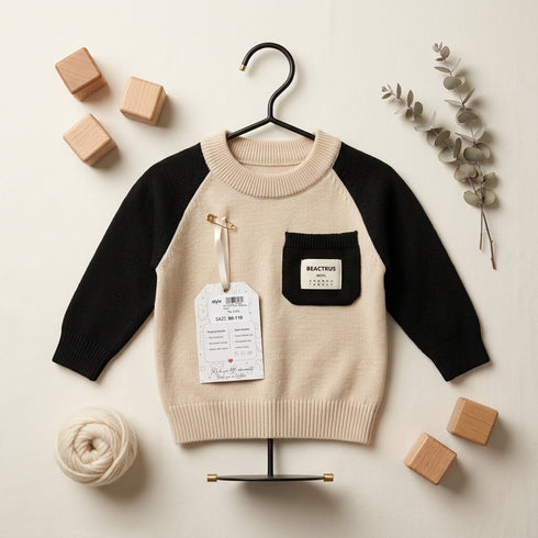 Baby Boys Black and Beige Woolen Sweater