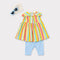 Baby 3Pc Combo Suit Set Multi Color Stripes Cotton Frock Tights & Sunglasses