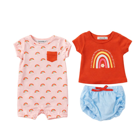 Baby 3Pc Combo Suit Set T-Shirt With Onesie & Panty Rainbow