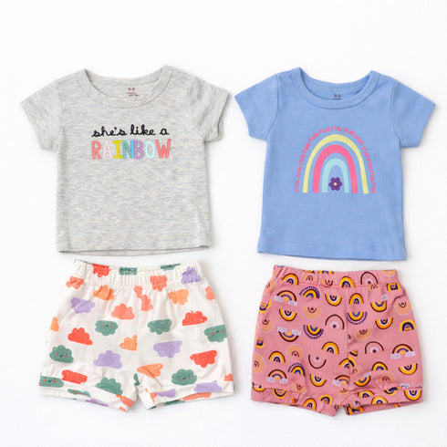 Baby 4Pc Combo Suit Set T Shirts & Shorts Rainbow