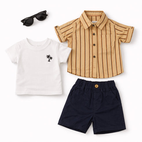 Baby Boy 3Pc Combo Suit Set Shirt T-Shirt & Shorts Striped