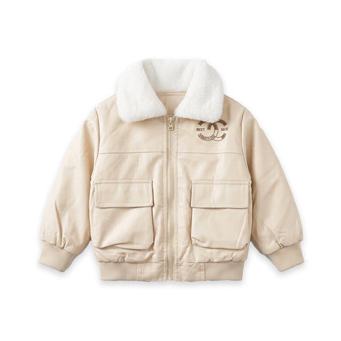 Leather Cream Baby Boy Jacket
