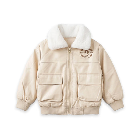 Leather Cream Baby Boy Jacket