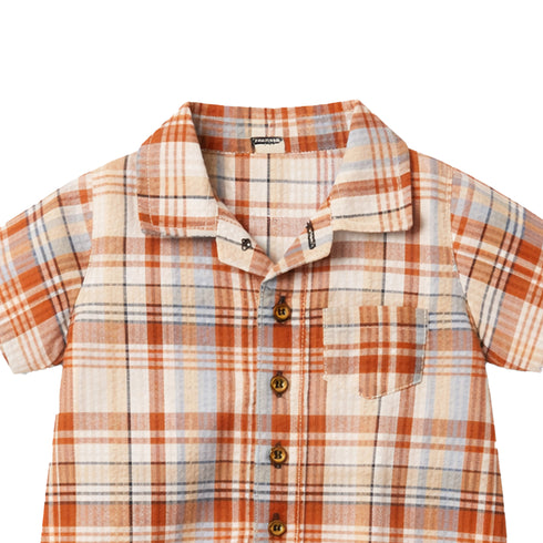 Baby Boy Onesie Romper Brown Checks Print