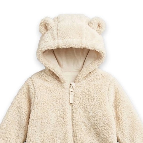 Beige Furry Baby Romper with Zipper 0-12M