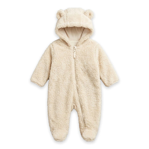 Beige Furry Baby Romper with Zipper 0-12M