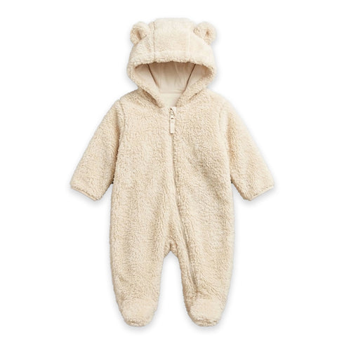 Beige Furry Baby Romper with Zipper 0-12M