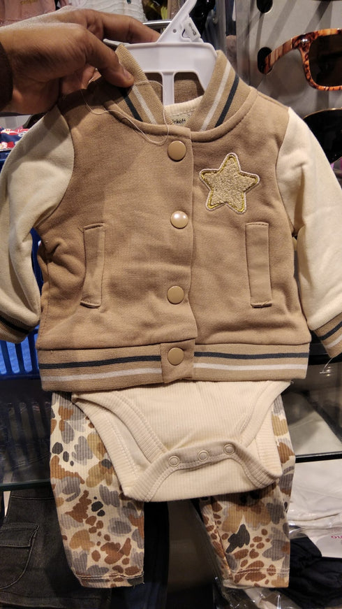 Cotton Fleece Baby Boy Suit Jacket Bodysuit Trouser Suit Set