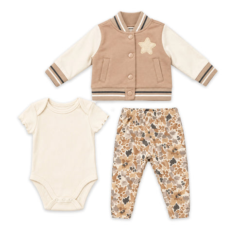 Cotton Fleece Baby Boy Suit Jacket Bodysuit Trouser Suit Set