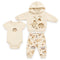 Cotton Fleece Beige Baby Boy Suit Hoodie Bodysuit Trouser Set Dino