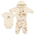Cotton Fleece Beige Baby Boy Suit Hoodie Bodysuit Trouser Set Dino