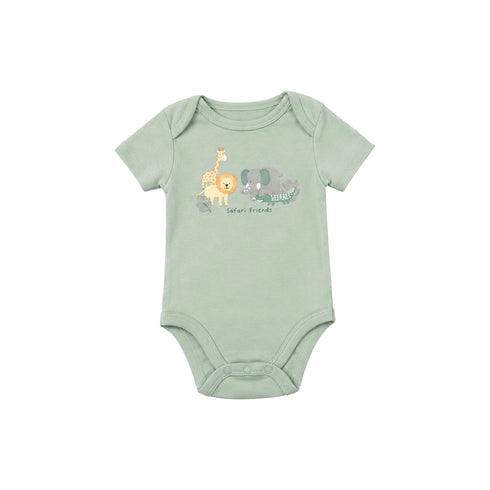 Cotton Baby Boy Suit Safari Set Shirt Feet Covered Trouser with Bodysuit & Cap 0-9M