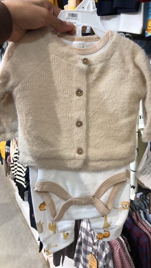 Wool Baby Boy Suit Sweater Bodysuit Trouser Set 0-9M