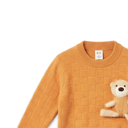 Woolen Mustard Baby Boy Sweater with Teddy Bear Stuff Toy