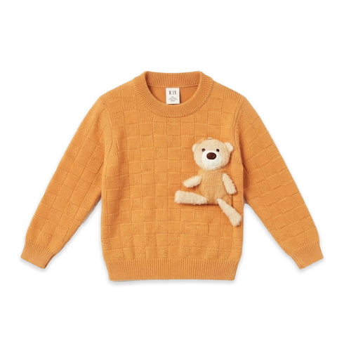 Woolen Mustard Baby Boy Sweater with Teddy Bear Stuff Toy