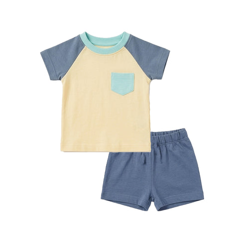 Baby Boys 2 T-Shirts & 2 Shorts Set Grey Creme Blue Dino Set