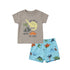 Baby Boys 2 T-Shirts & 2 Shorts Set Grey Creme Blue Dino Set