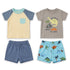Baby Boys 2 T-Shirts & 2 Shorts Set Grey Creme Blue Dino Set