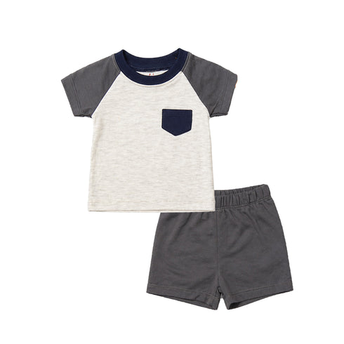Baby Boys 2 T-Shirts & 2 Shorts Set Orange Grey Blue Big Digger Set