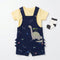 Baby Boys Dungaree Dress Set with T-Shirt & Socks Blue Dino Set