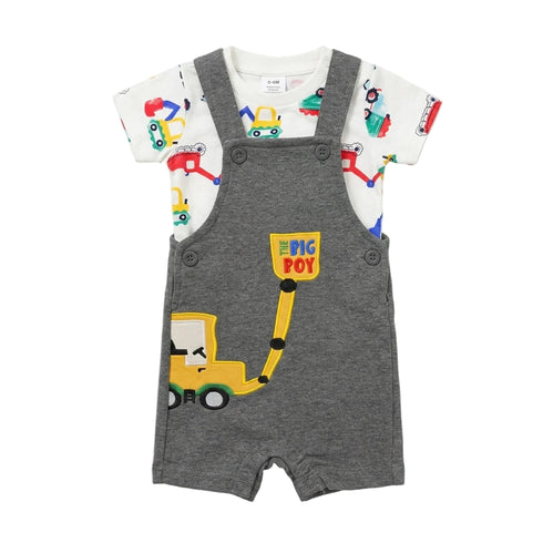 Baby Boys Dungaree Dress Set with T-Shirt & Socks Grey White The Big Boy Set
