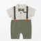 Baby Boys Formal Romper Dark Green Suspenders Bow Style