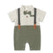 Baby Boys Formal Romper Dark Green Suspenders Bow Style