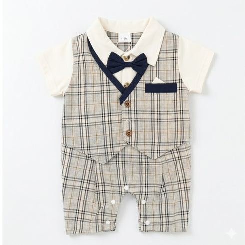 Baby Boys Formal Romper Grey Bow Style