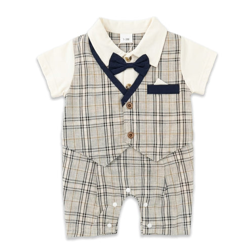 Baby Boys Formal Romper Grey Bow Style