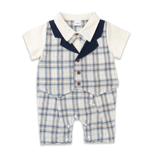 Baby Boys Formal Romper Bow Style Checks